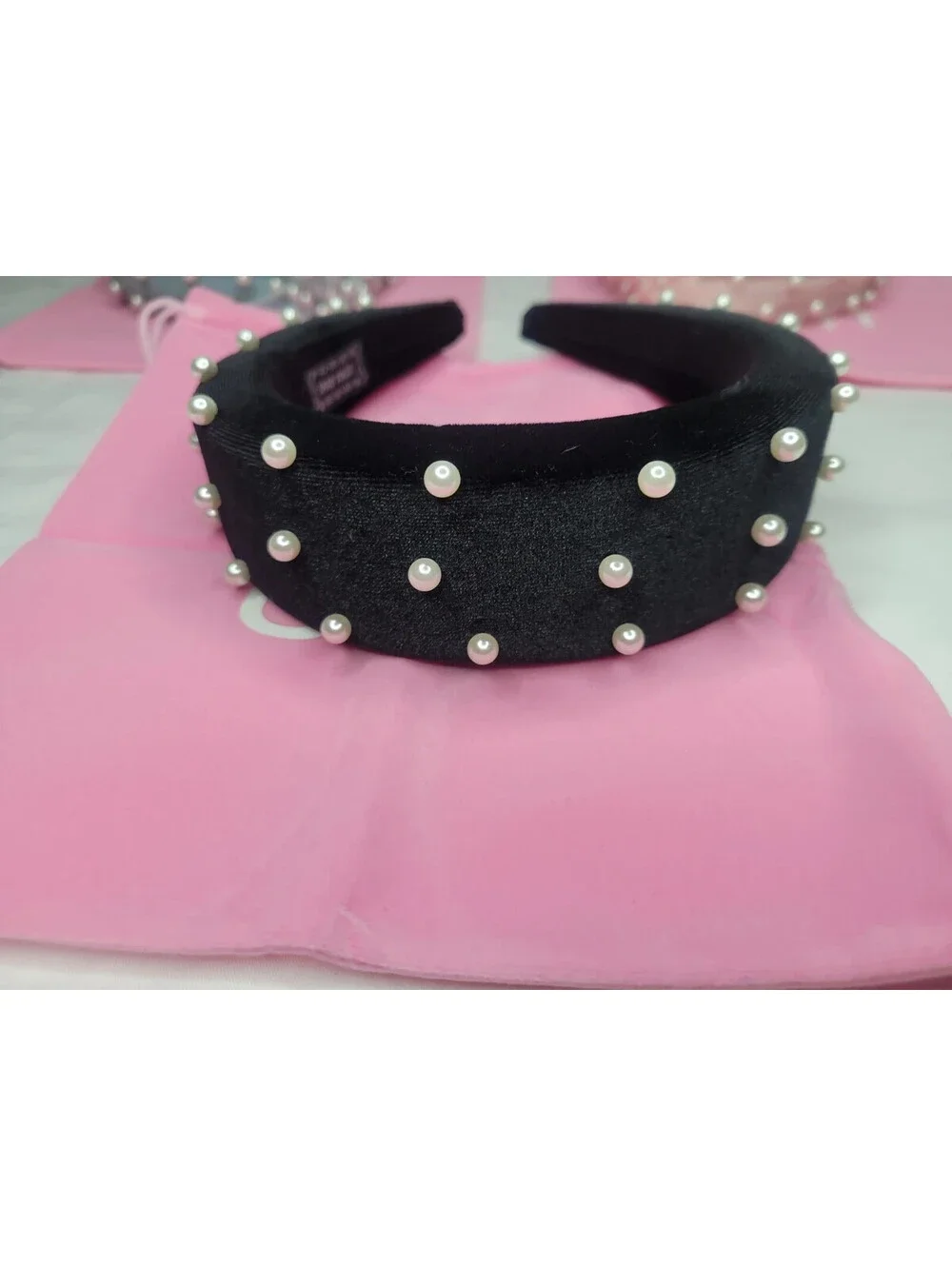 Lot of 3 Faux Pearl Jeweled Headband w/Pouch black pink blue by 8 Other Reasons